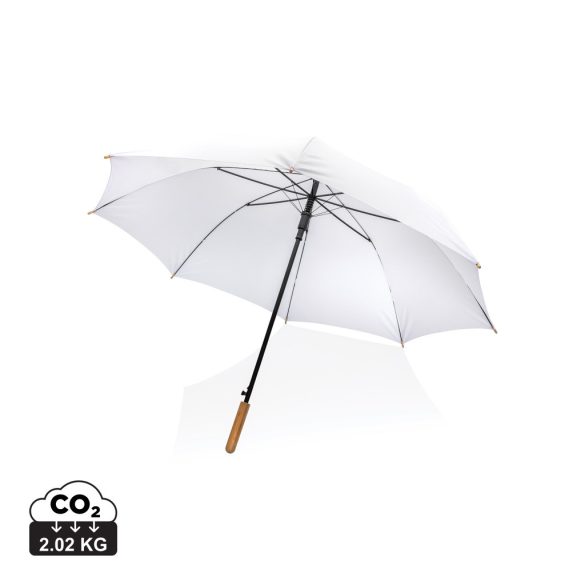 27" Impact AWARE™ RPET 190T auto open bamboo umbrella, white