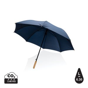 27" Impact AWARE™ RPET 190T auto open bamboo umbrella, navy