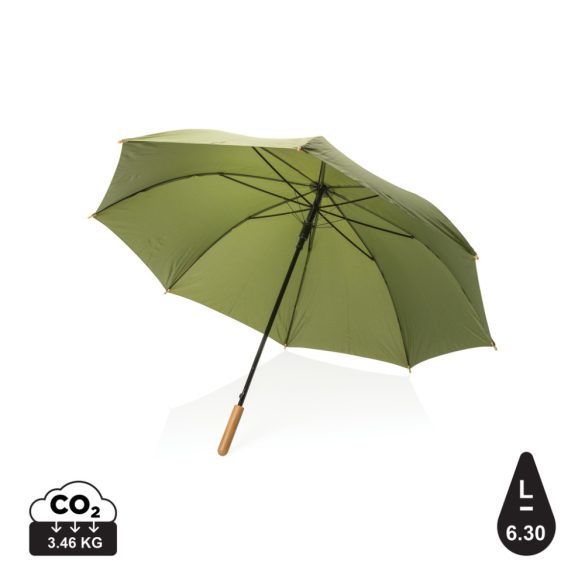 27" Impact AWARE™ RPET 190T auto open bamboo umbrella, green