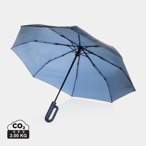 Yara 21" AWARE™ RPET solid colour umbrella with carabiner, navy