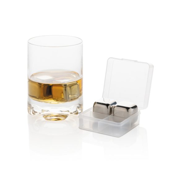 Re-usable stainless steel ice cubes 4pc, silver