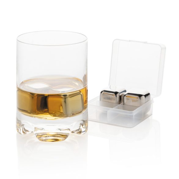 Re-usable stainless steel ice cubes 4pc, silver