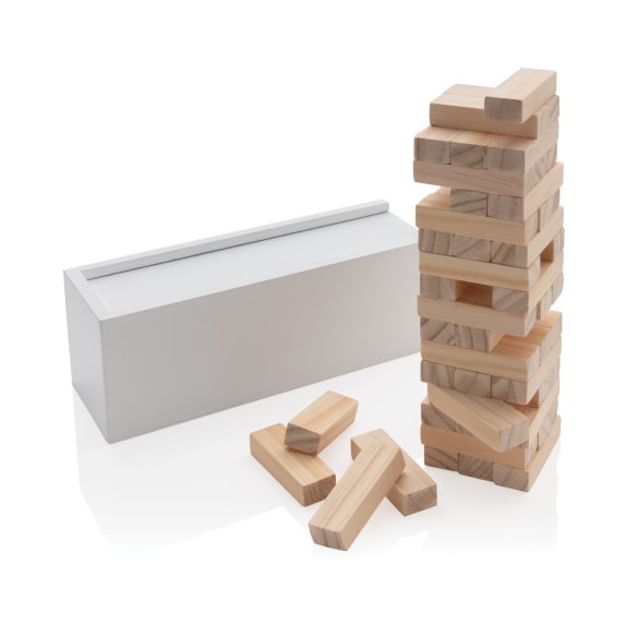 Deluxe tumbling tower wood block stacking game, white