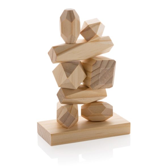 Ukiyo Crios wooden balancing rocks in pouch, brown