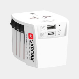 SKROSS World Travel Adapter MUV 2-pole with USB A and C, white